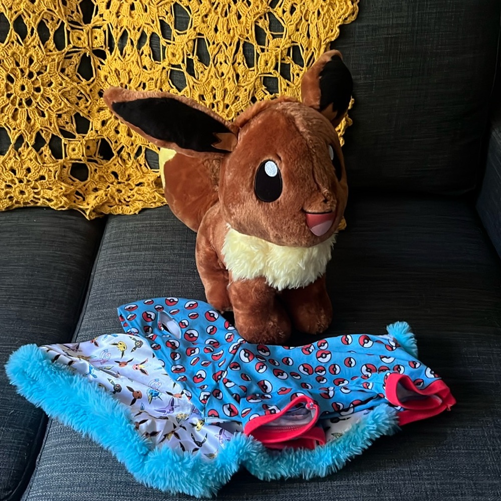 Eevee Plush Toy with Pokeball pj’s and Eevee-loution robe